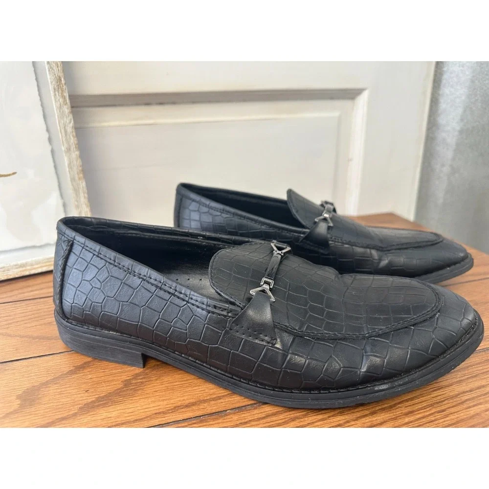 Bolongaro Trevor Mens Size 42 (Sz 9) Dress Shoe‎ Black Croc Horse Bit Loafer
